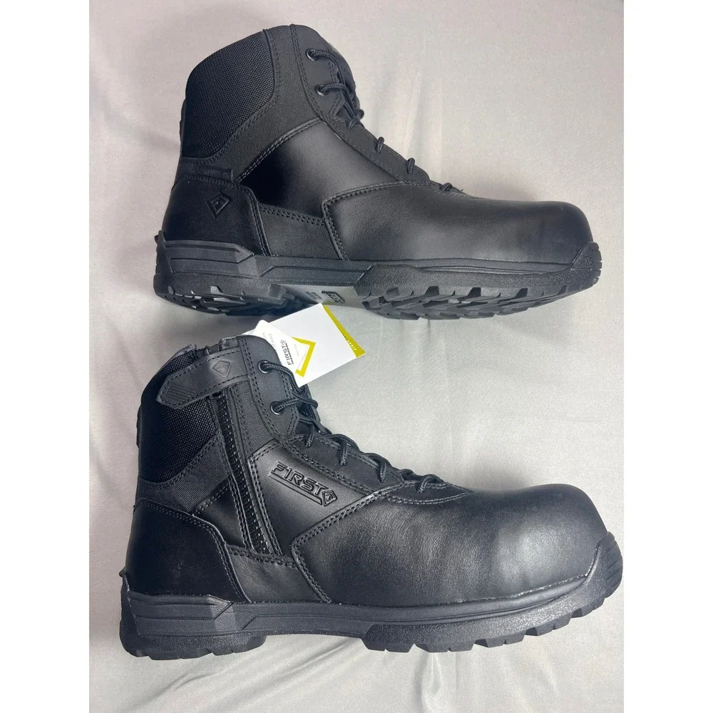 First Tactical Mens 6in Safety Composite Toe Side Zip Duty Boots Black 10.5